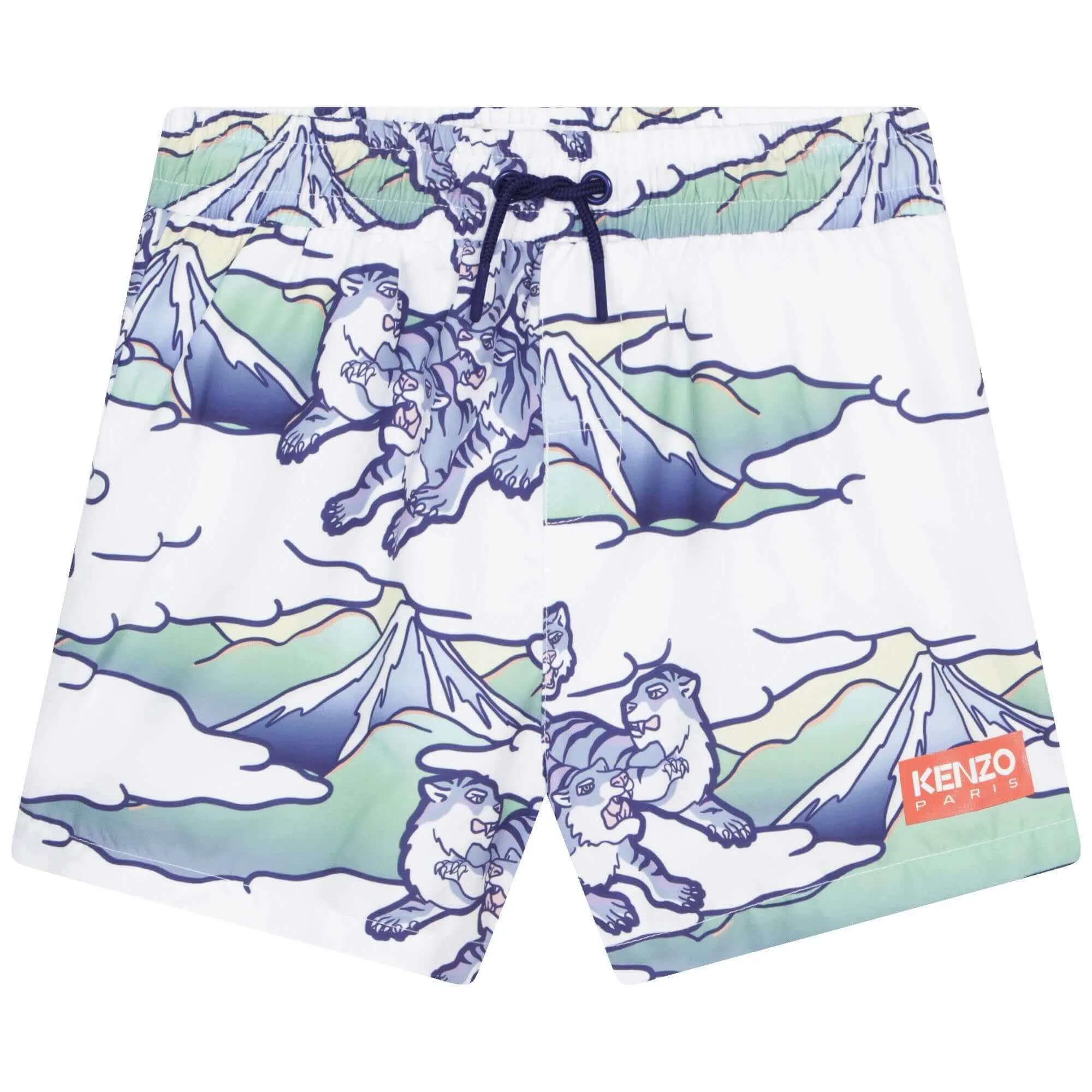 Short de bain pour garçons avec logo tigre bleu et blanc