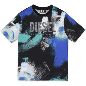 T-shirt Garçon Bleu à Effets de Coups de Pinceau