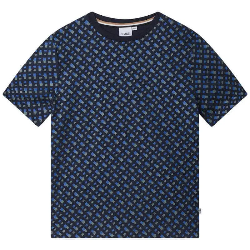 T-shirt en coton bleu pour garçons avec impression sur tout le vêtement