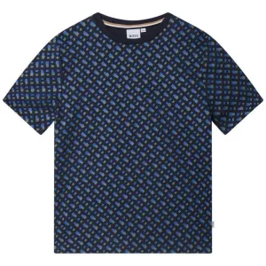 T-shirt en coton bleu pour garçons avec impression sur tout le vêtement