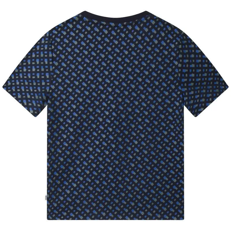 T-shirt en coton bleu pour garçons avec impression sur tout le vêtement