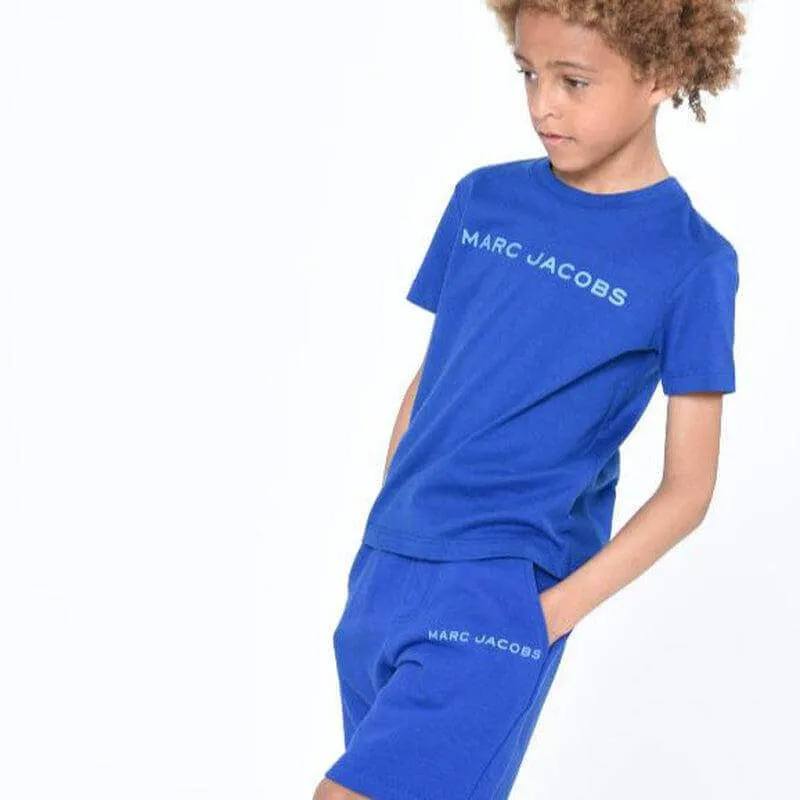 Short en coton bleu avec logo pour garçons