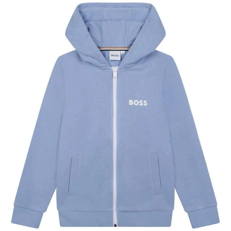 Pull à capuche zip bleu pour garçons avec logo