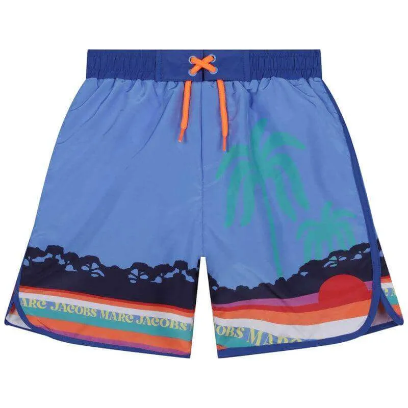 Short de bain imprimé palmier bleu pour garçons