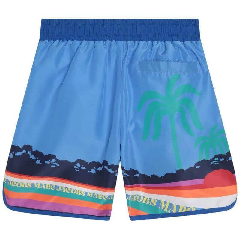 Short de bain imprimé palmier bleu pour garçons