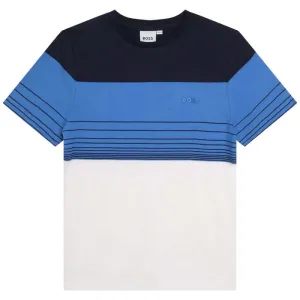 T-shirt en coton à manches courtes rayé bleu pour garçons
