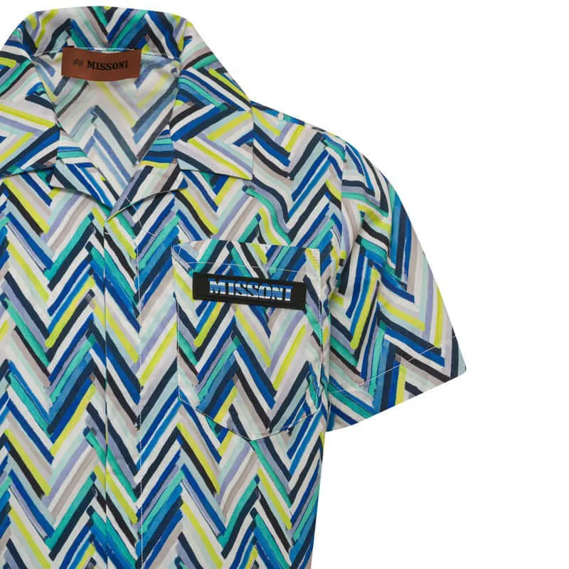 Chemise en coton bleu zigzag pour garçons