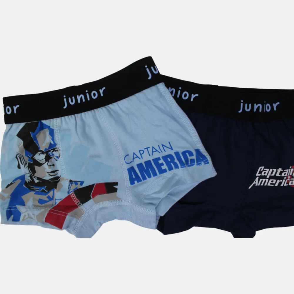 Boxers en Coton pour Garçons – Marine & Bleu Clair (Lot de 2, Design Captain America)