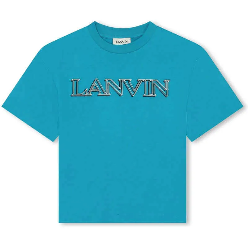 T-shirt pour garçons en coton turquoise avec logo