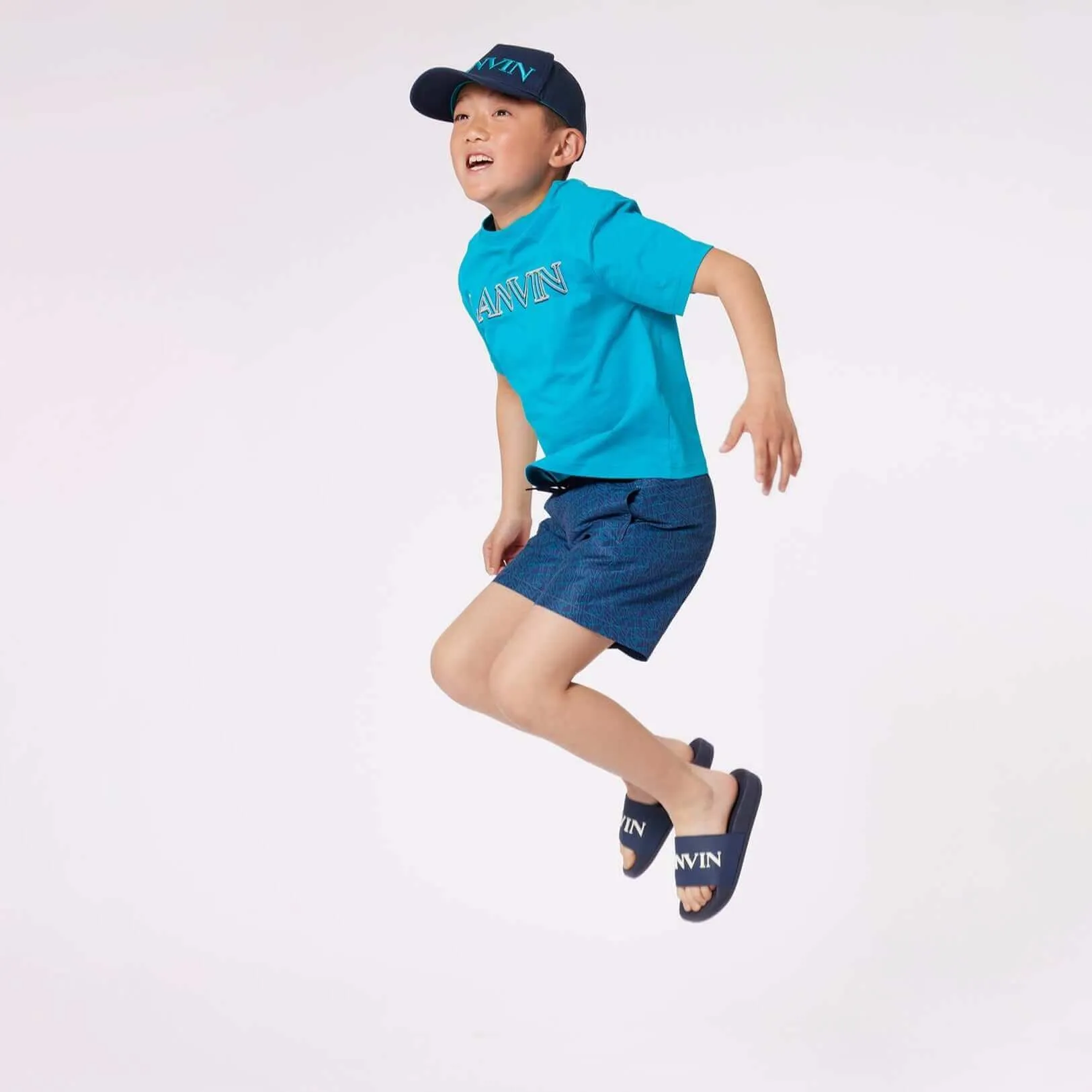 T-shirt pour garçons en coton turquoise avec logo
