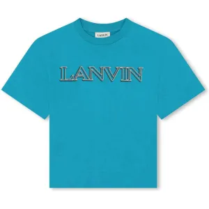T-shirt pour garçons en coton turquoise avec logo