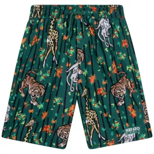 Short de bain pour garçons en bambou vert avec motif tigre