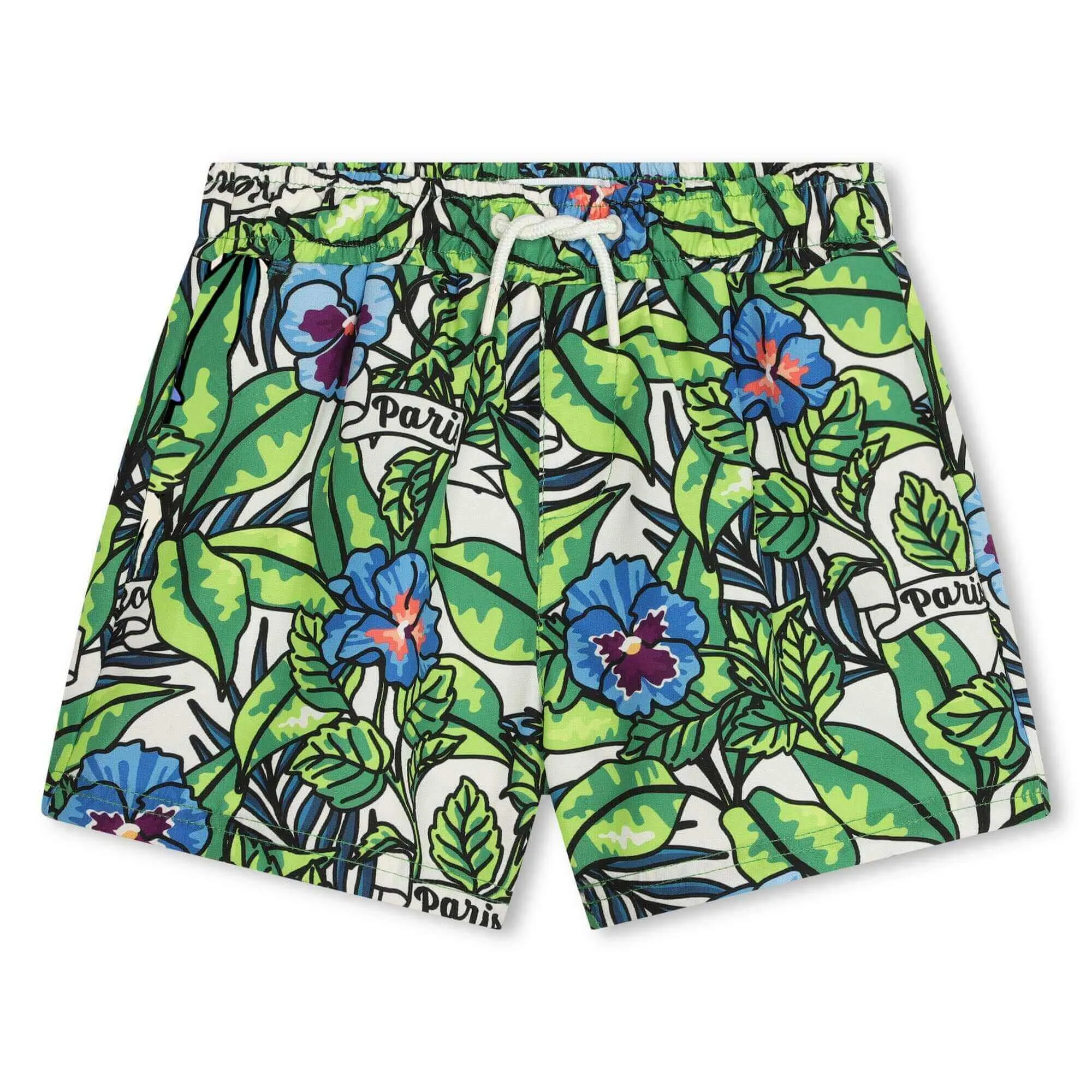 Short de bain fleuri vert pour garçons
