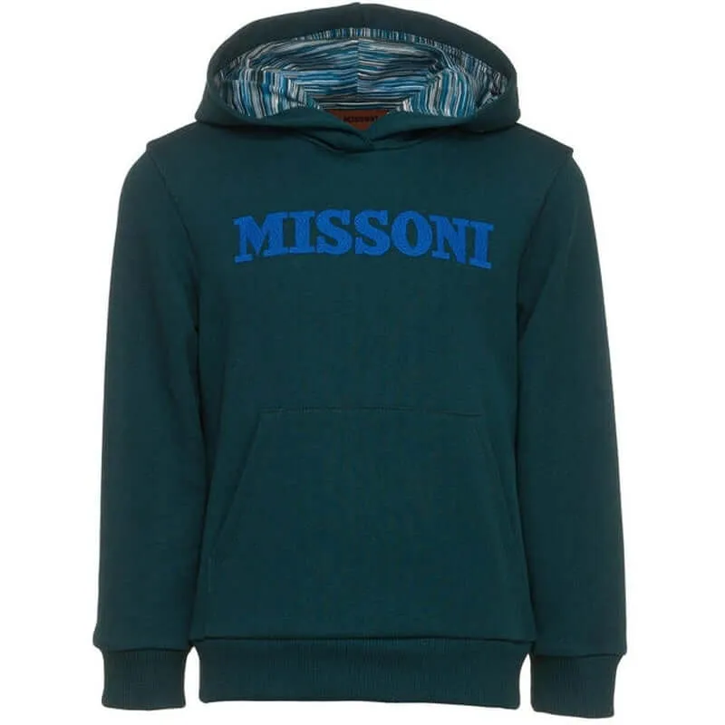 Pull à capuche en coton vert avec logo pour garçons