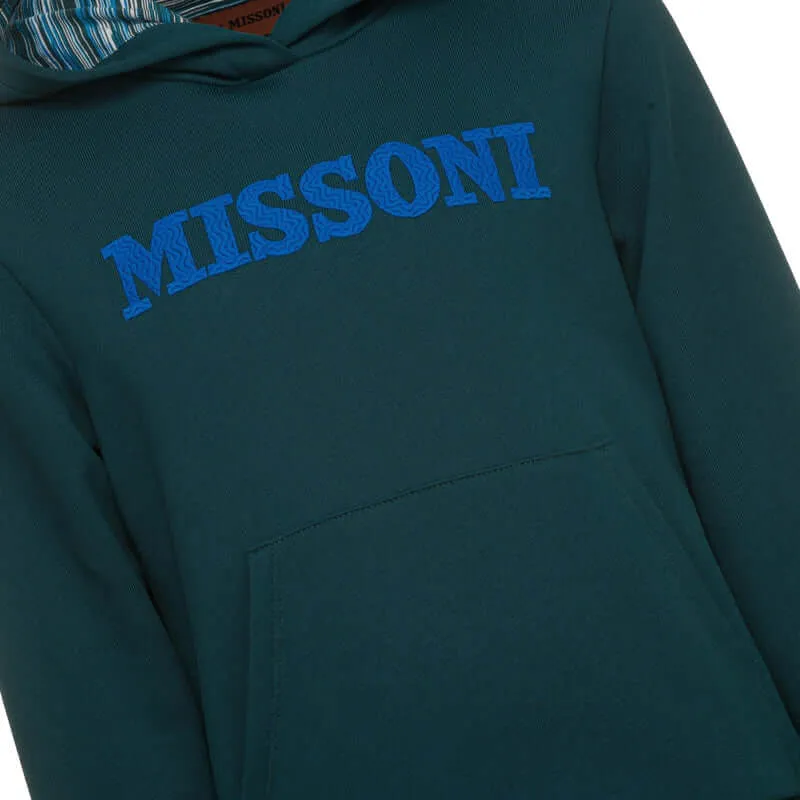 Pull à capuche en coton vert avec logo pour garçons