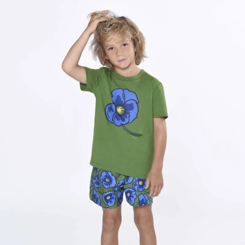 Short de Bain Fleuri Vert pour Garçons