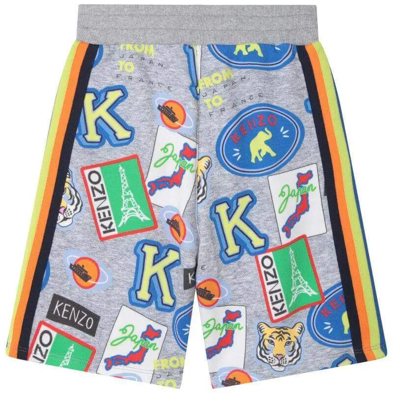 Shorts en coton gris pour garçons avec badge logo