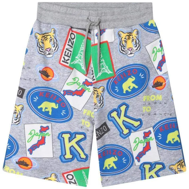 Shorts en coton gris pour garçons avec badge logo
