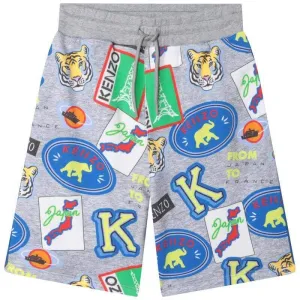 Shorts en coton gris pour garçons avec badge logo