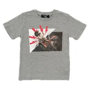 T-shirt en coton gris pour garçons avec impression de moto