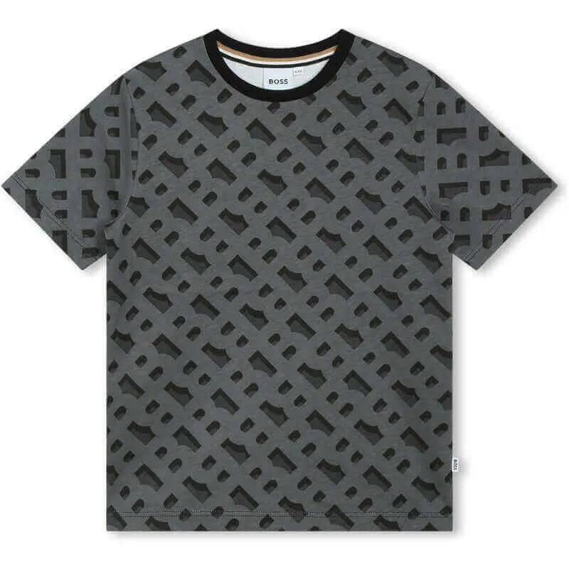 T-shirt pour garçons gris avec impression monogramme
