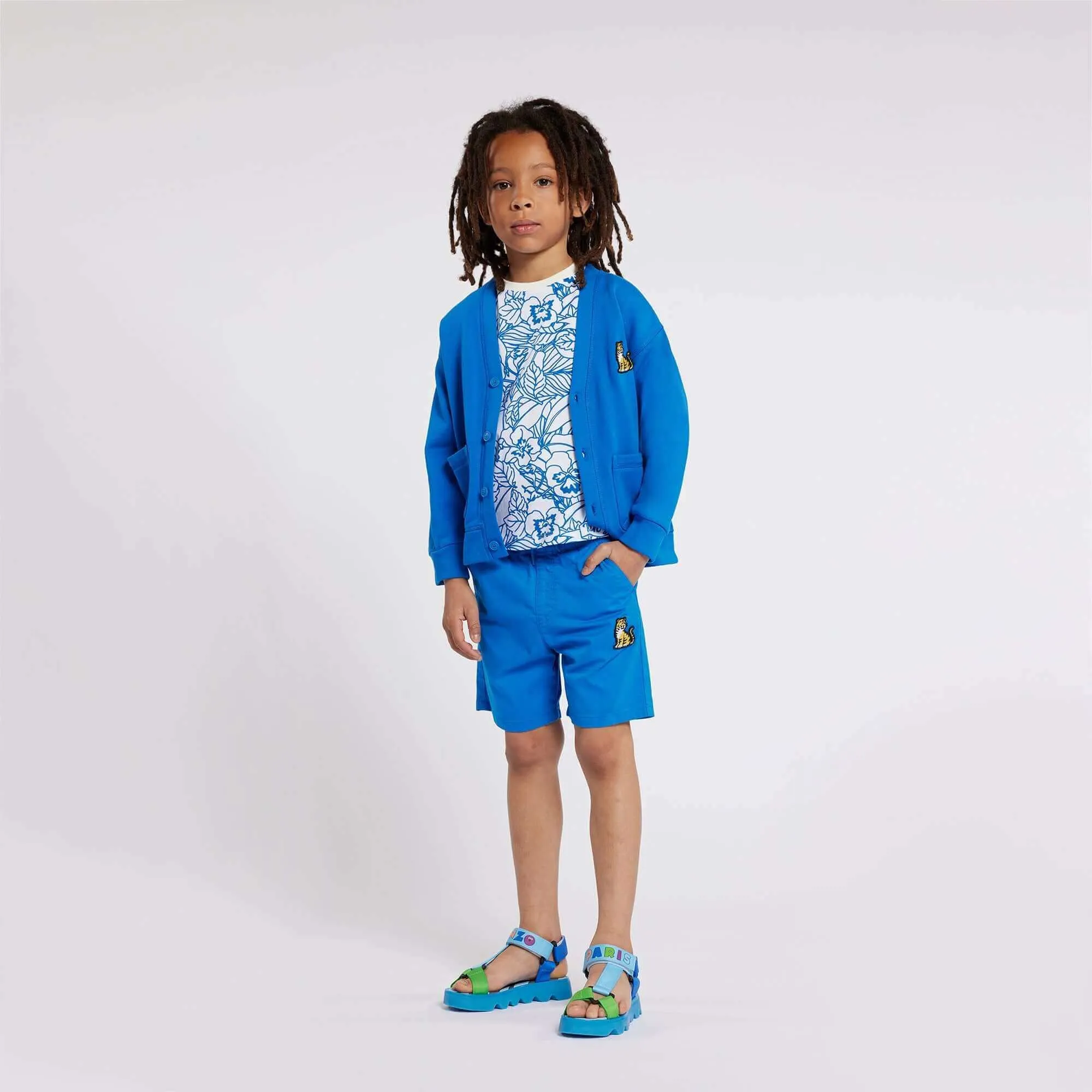 T-shirt pour garçons à imprimé floral ivoire et bleu