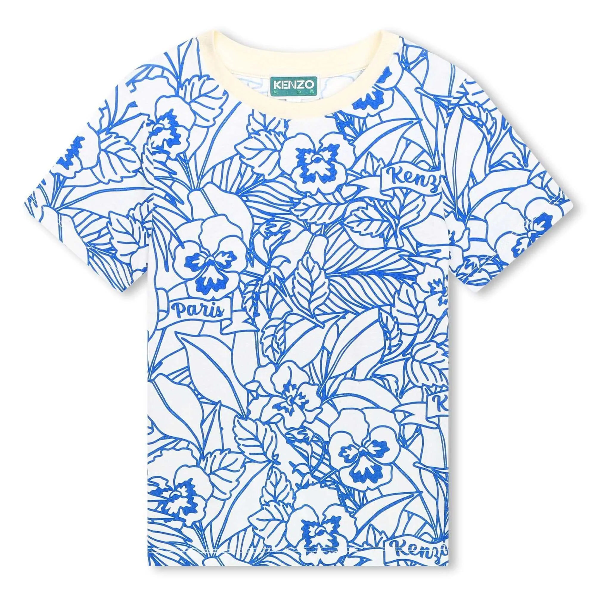 T-shirt pour garçons à imprimé floral ivoire et bleu