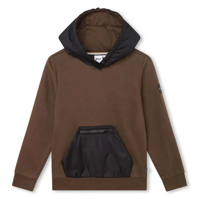 Pull à capuche avec poche kaki pour garçons