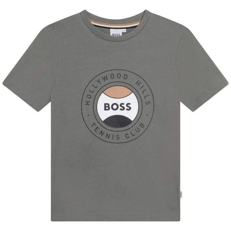 T-shirt de tennis à manches courtes kaki pour garçons avec logo