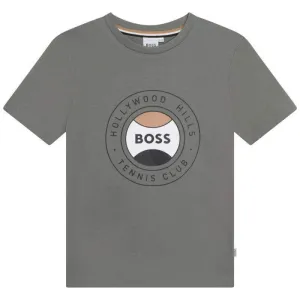T-shirt de tennis à manches courtes kaki pour garçons avec logo