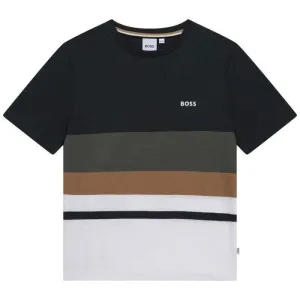 T-shirt à manches courtes rayé kaki pour garçons