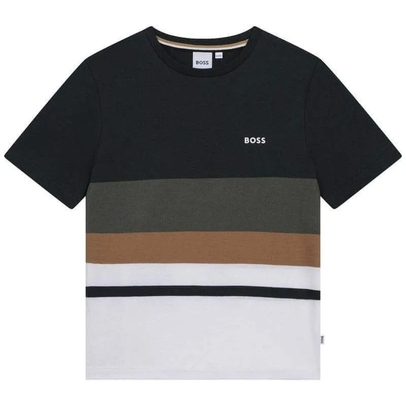 T-shirt à manches courtes rayé kaki pour garçons