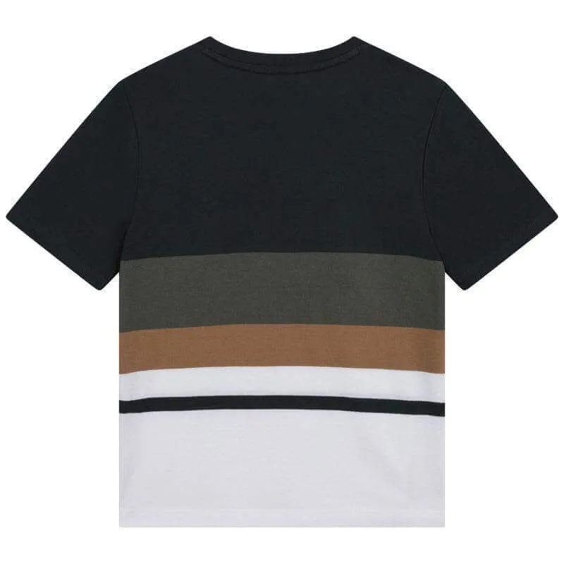T-shirt à manches courtes rayé kaki pour garçons