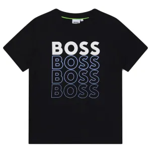 T-shirt à manches courtes avec logo dégradé bleu marine pour garçons