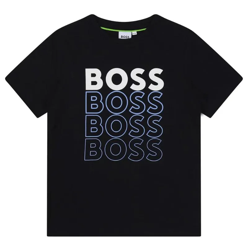 T-shirt à manches courtes avec logo dégradé bleu marine pour garçons