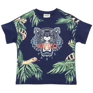T-shirt pour garçons à motifs de feuilles marine