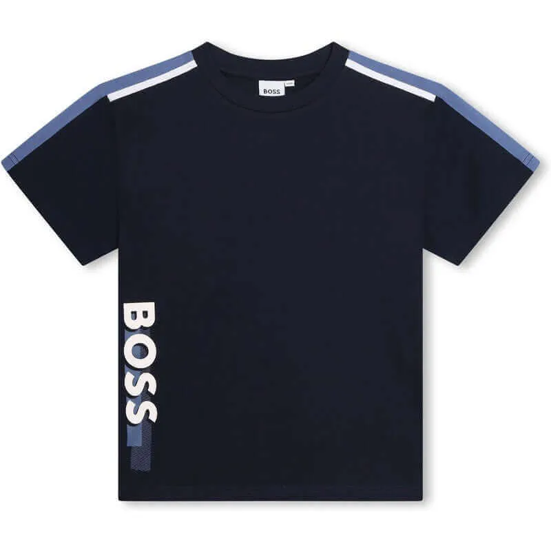 T-shirt à manches courtes avec logo latéral marine pour garçons