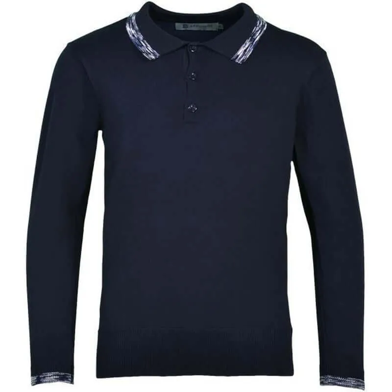 Polo à manches longues pour garçon en navy avec motif space-dye