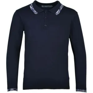 Polo à manches longues pour garçon en navy avec motif space-dye