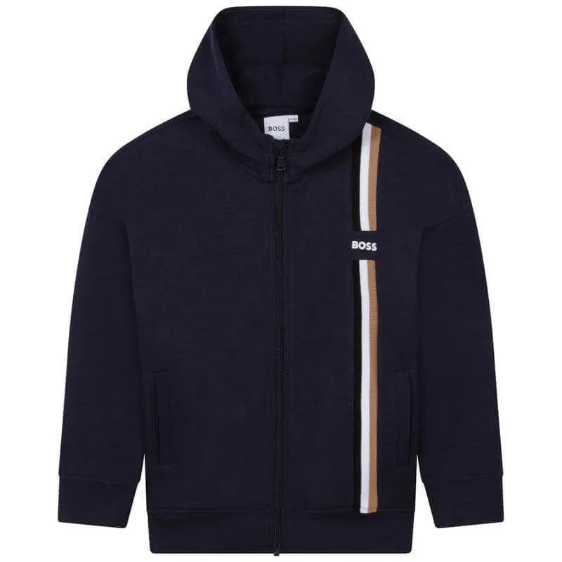 Pull à capuche rayé marine pour garçons avec fermeture éclair