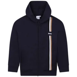Pull à capuche rayé marine pour garçons avec fermeture éclair
