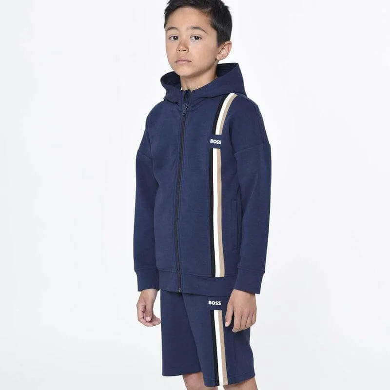 Pull à capuche rayé marine pour garçons avec fermeture éclair