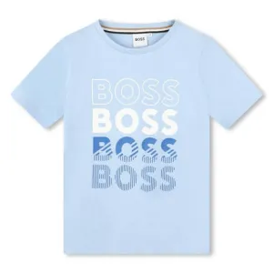 T-shirt en coton pour garçons, bleu pâle délavé avec logo