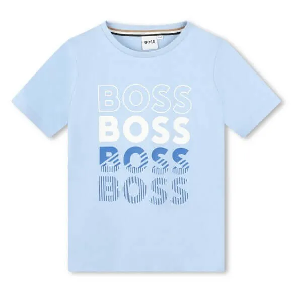 T-shirt en coton pour garçons, bleu pâle délavé avec logo