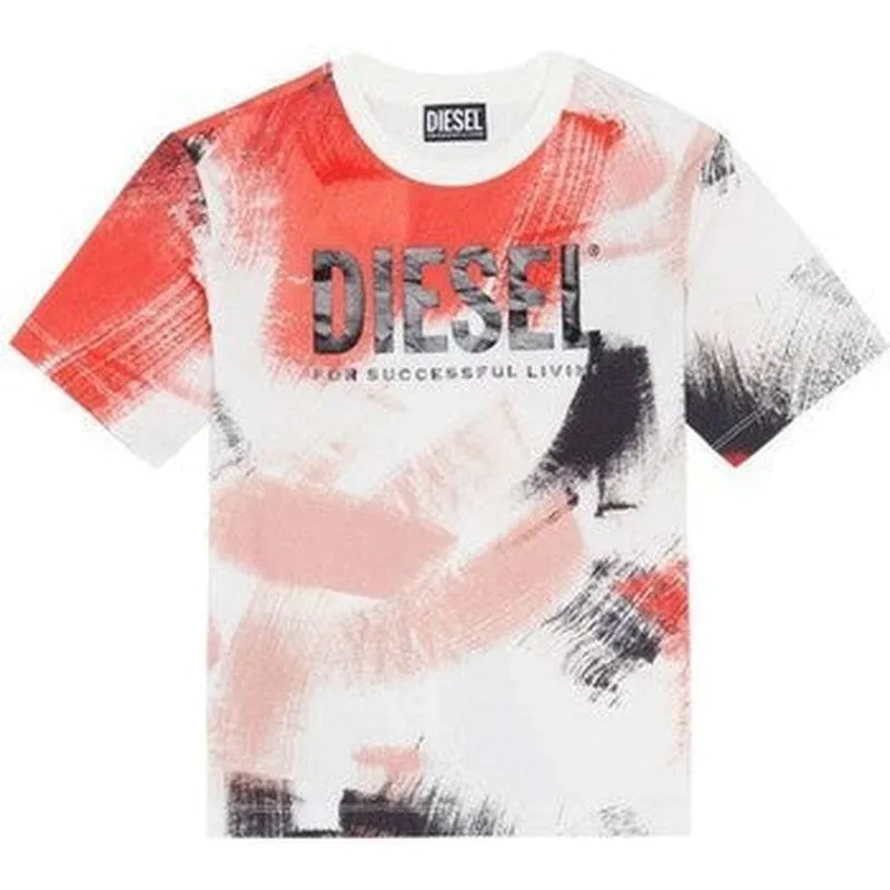 T-shirt Garçon à Effets de Coups de Pinceau Rouge