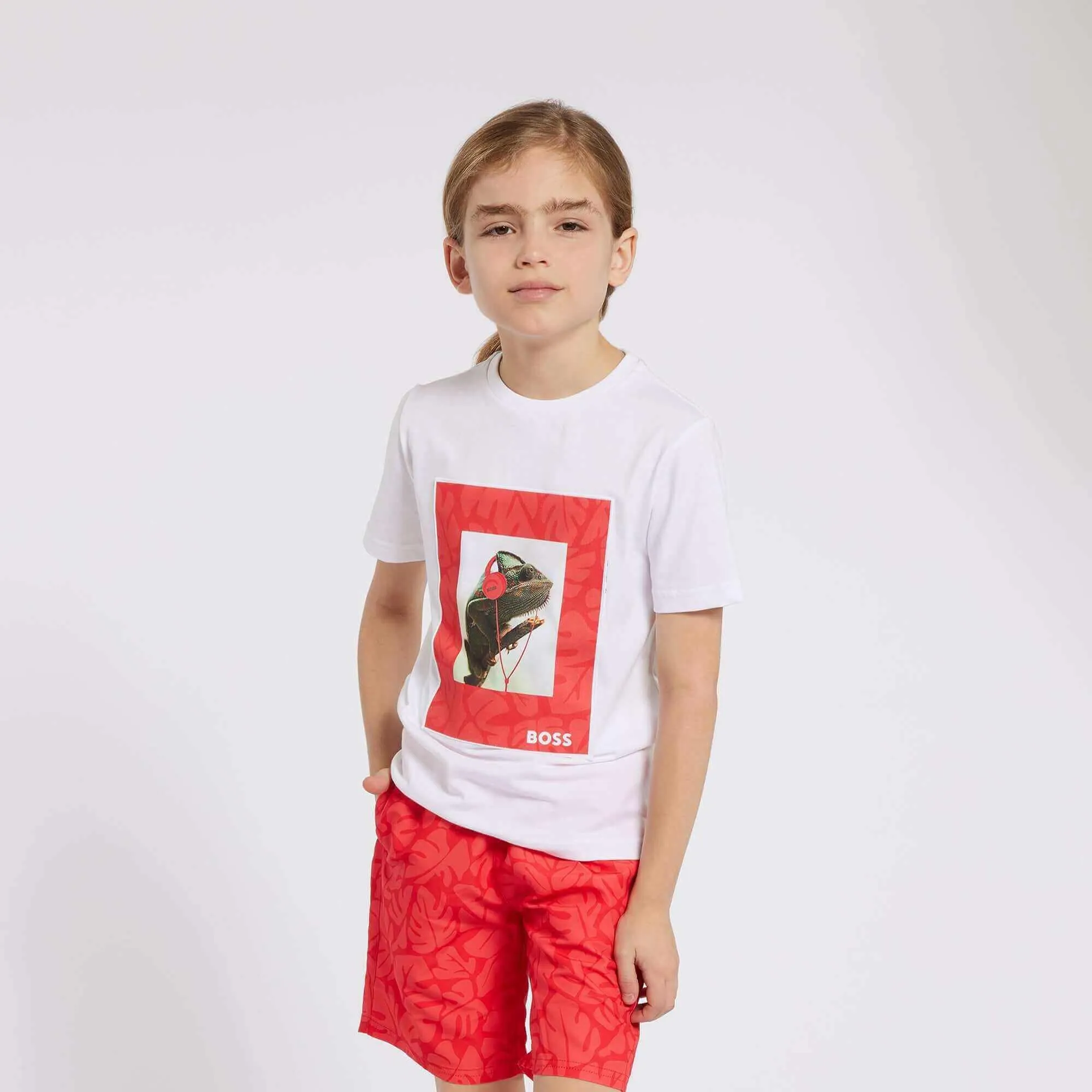 Short de bain pour garçons à motif feuille rouge