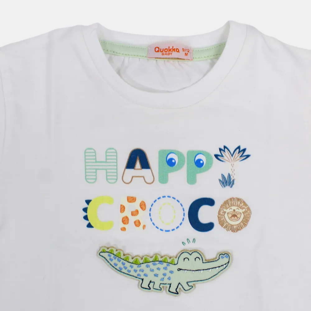 T-shirt en coton à manches courtes pour garçons avec impression de crocodile heureux