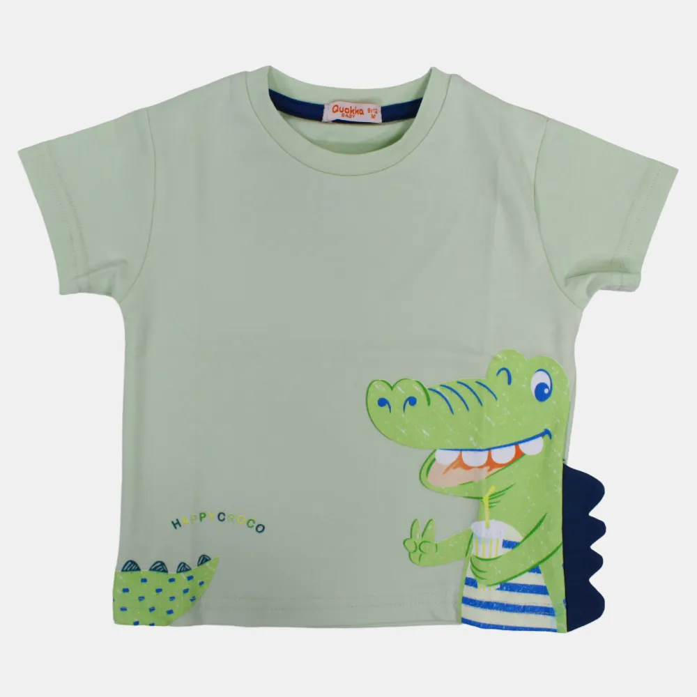 T-shirt en coton à manches courtes pour garçons avec impression de crocodile heureux