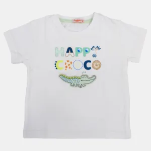T-shirt en coton à manches courtes pour garçons avec impression de crocodile heureux