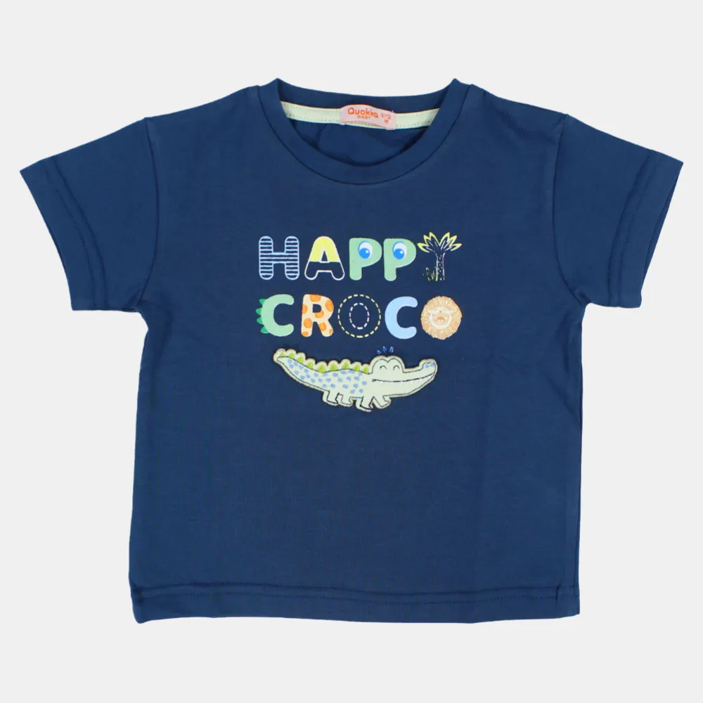 T-shirt en coton à manches courtes pour garçons avec impression de crocodile heureux